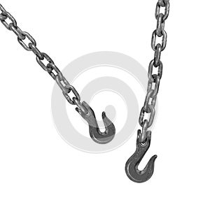 Metal hook hanging on chain isolated
