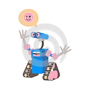 Metal Humanoid Robot Machine with Limbs Waving Hand Vector Illustration