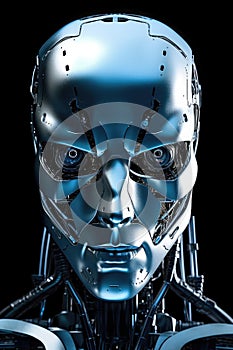 Metal humanoid robot's face. Generative AI