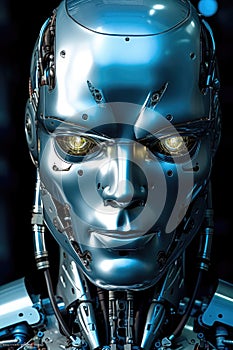 Metal humanoid robot's face. Generative AI