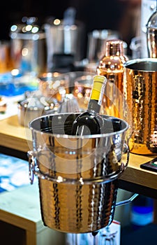 Metal ice bucket for wine bottles