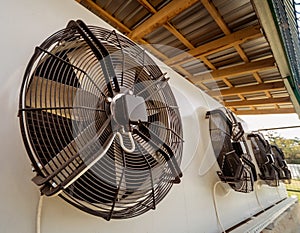 Metal industrial air conditioning vent. HVAC. Ventilation fan.