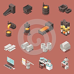 Metal Industry Isometric Icons Set