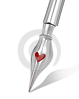 Metal ink pen nib with a heart shaped hole photo