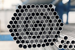 Metal inox pipe on stack