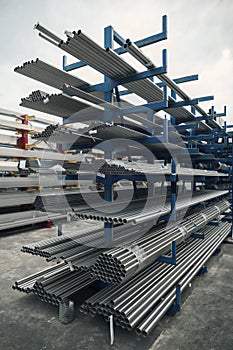 Metal inox pipe on stack