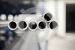 Metal inox pipe on stack