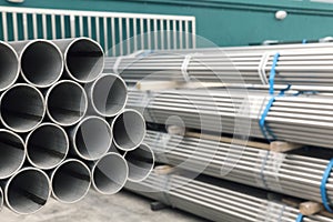 Metal inox pipe on stack