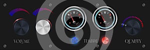 Metal interface buttons collection for power volume playback control vector illustration.