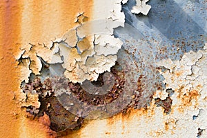 Metal iron rust with peeling paint background