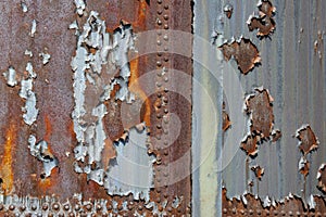 Metal iron rust with peeling paint background