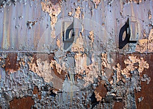 Metal iron rust with peeling paint background