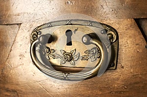 Metal ironmongery of drawer locker photo