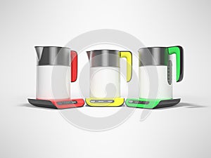 Metal kettles with electronic console with buttons 3d render on gray background with shadow