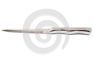 Metal knife on white background.