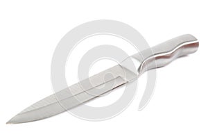 Metal knife on white background.