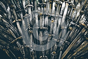 Metal knight swords background. Close up. The concept Knights.