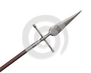 Metal lance or spear head with shaft isolated. photo