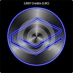 Metal LBRY Credits LBC coin witn blue neon glow.