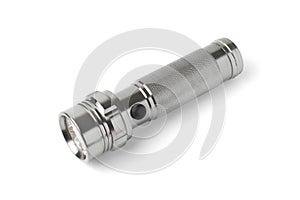 Metal LED flashlight on a white background, isolate