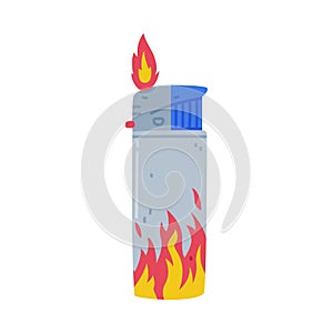 Metal Lighter as Portable Device for Igniting Cigarette and Generating Flame Vector Illustration