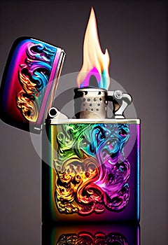 Metal lighter with flame