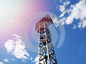 Metal lighting mast at the football stadium.