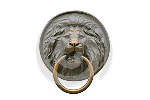 Metal lion doorknob isolated on white