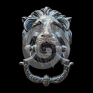 Metal Lion Head DoorKnocker Isolated Black