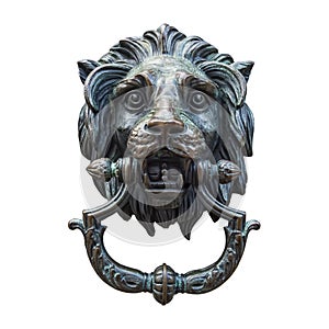 Metal Lion Head DoorKnocker Isolated White