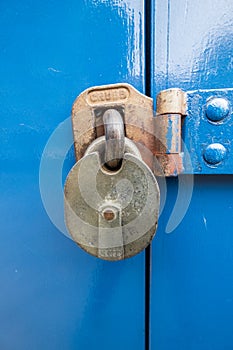 Metal Lock on a blue door