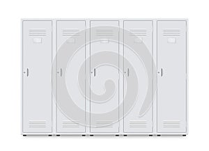 Metal locker storage cabinets for school, fitness club, gym, swimming pool realistic mockups.