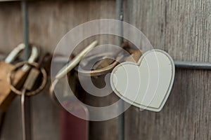 Metal locks. A bunch of locks. Heart locks. A symbol of love