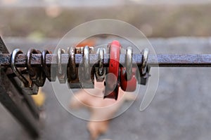 Metal locks on the crossbar. View from above