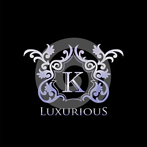 Metal Luxury Letter K Elegant Logo Badge. Luxurious Letter Initial Crest Monogram Design