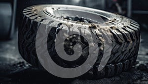 Metal machinery repairing wet rubber tire for land vehicle transportation generated by AI