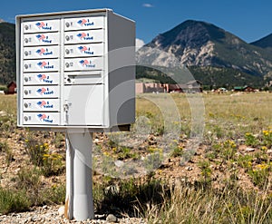 USPS metal mailboxes for rural homes with I voted stickers for vote by mail photo