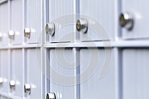 Metal mailboxes and lock in business center of an urban neighbor