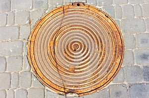 Metal manhole cover close-up