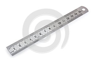 Metal measuring ruler in centimeters at selective focus