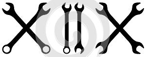 Metal mechanic wrench silhouette, set, vector illustration