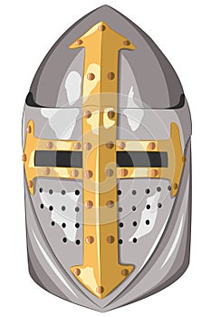 Metal medieval knight s helmet of the crusader. Vector illustration.