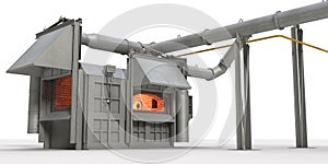 Metal melting furnace on white background