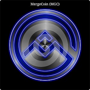 Metal MergeCoin MGC coin witn blue neon glow.