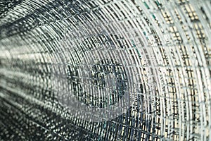 Metal mesh twisted into a roll, close-up,