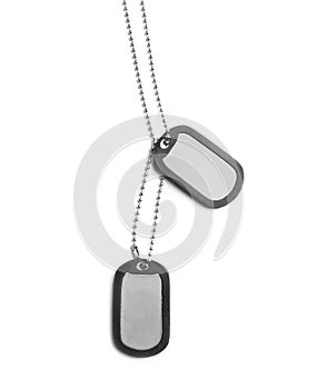 Metal military ID tags on white
