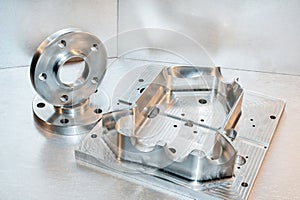 Metal mold and steel flanges. Milling industry. CNC technology.