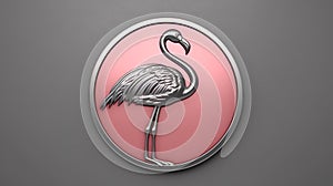 metal monochrome Flamingo. Isolated. illustration logo badge 3d