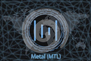 Metal MTL Abstract Cryptocurrency. With a dark background and a world map. Graphic concept for your design