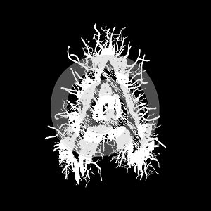 Metal music band`s font.White letter with smudges on black background.